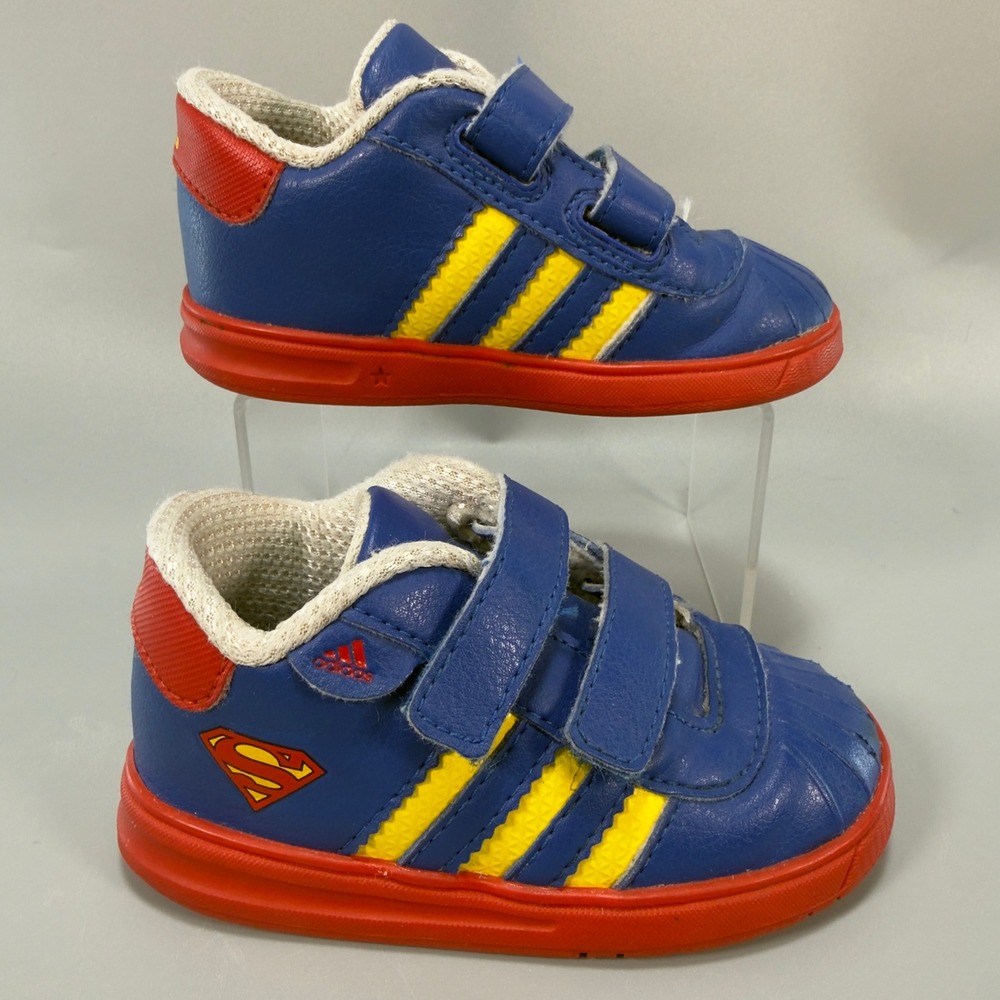 Adidas Superman Superstar Toddler 5.5 5 1/2k Shoes Hook Loop Blue Red Yellow